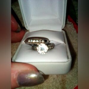 Sterling Silver White CZ Halo Engagement Ring Set Cubic Zirconia